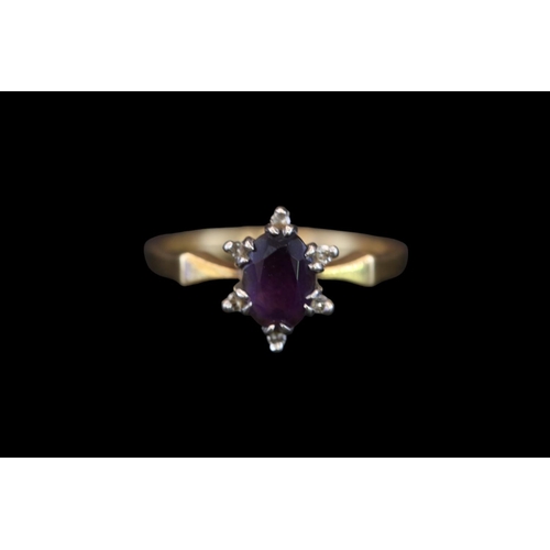 390 - Ladies 18ct Oval Amethyst and Diamond set ring Size L. 3.5g total weight