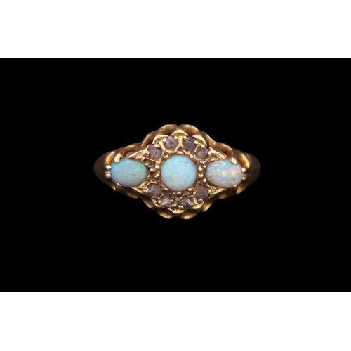 391 - 18ct Gold Victorian Opal & Diamond cluster set ring Size N. 3.1g total weight