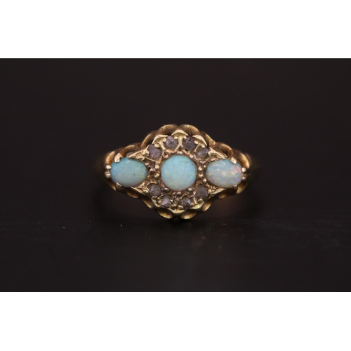 391 - 18ct Gold Victorian Opal & Diamond cluster set ring Size N. 3.1g total weight