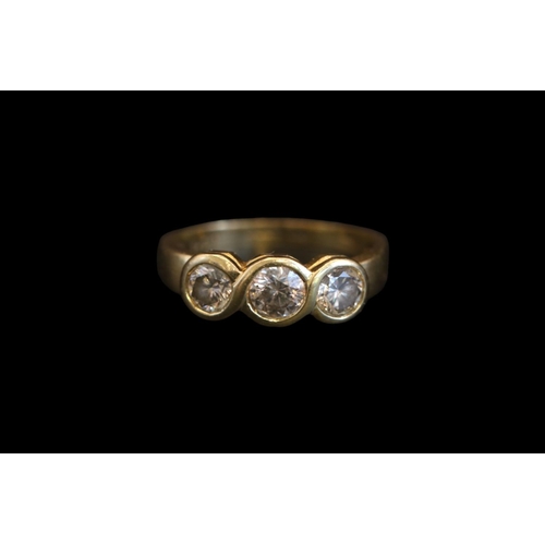 393 - Ladies 18ct Gold 1.00ct Diamond Ring of 3 Brilliant Cut Stones with rub over mounts Size M. 3.8g tot... 