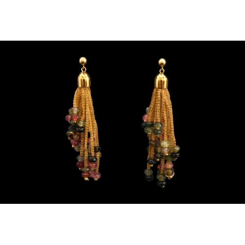 395 - Pair of 18ct Gold Multi Faceted Tourmaline drop earrings of  5 different colours. 6cm in Length . 16... 