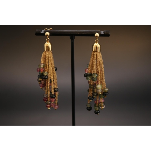 395 - Pair of 18ct Gold Multi Faceted Tourmaline drop earrings of  5 different colours. 6cm in Length . 16... 