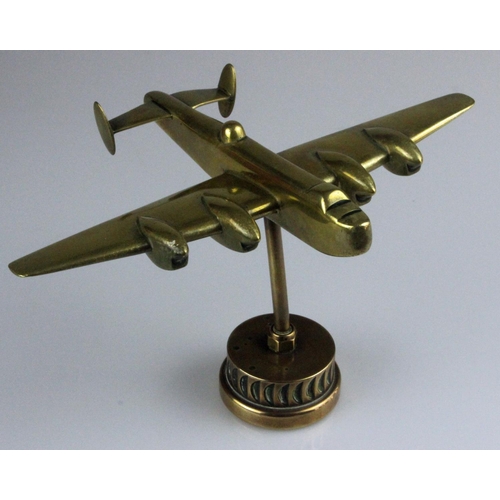 102 - RAF Lancaster Bomber WWII Brass Trench Art Mounted on Original Lancaster Part. A Second World War er... 