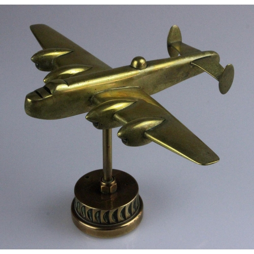 102 - RAF Lancaster Bomber WWII Brass Trench Art Mounted on Original Lancaster Part. A Second World War er... 