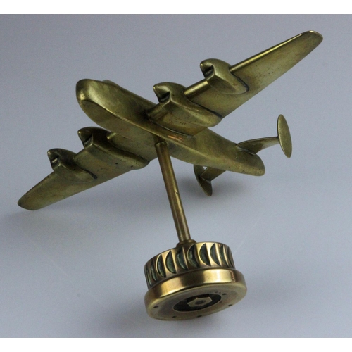 102 - RAF Lancaster Bomber WWII Brass Trench Art Mounted on Original Lancaster Part. A Second World War er... 