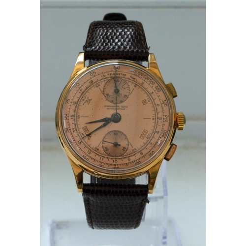 340 - Chronograph Suisse 18ct Gold Chronograph Wristwatch. Chronograph Suisse 18ct gold chronograph manual... 