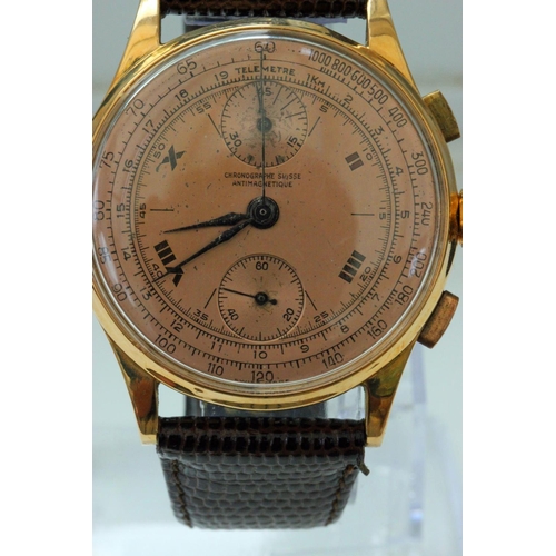 340 - Chronograph Suisse 18ct Gold Chronograph Wristwatch. Chronograph Suisse 18ct gold chronograph manual... 