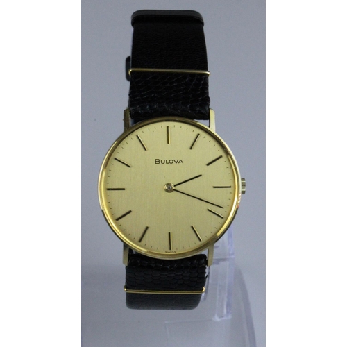 345 - Beautiful 9ct Gold Bulova Wristwatch circa 1982. Bulova - A 9ct gold wristwatch, circa 1982, the sig... 