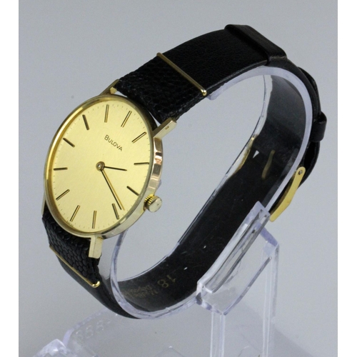 345 - Beautiful 9ct Gold Bulova Wristwatch circa 1982. Bulova - A 9ct gold wristwatch, circa 1982, the sig... 