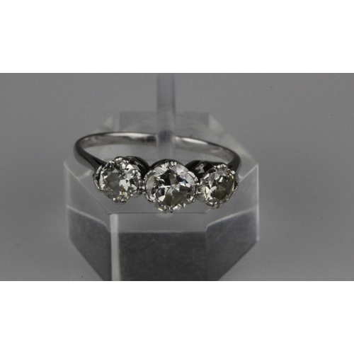 409 - 9ct White Gold Three Diamonds 1.6ct Ring. A 9ct white gold (tested - hallmarks rubbed) ring set with... 