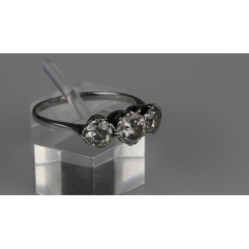 409 - 9ct White Gold Three Diamonds 1.6ct Ring. A 9ct white gold (tested - hallmarks rubbed) ring set with... 