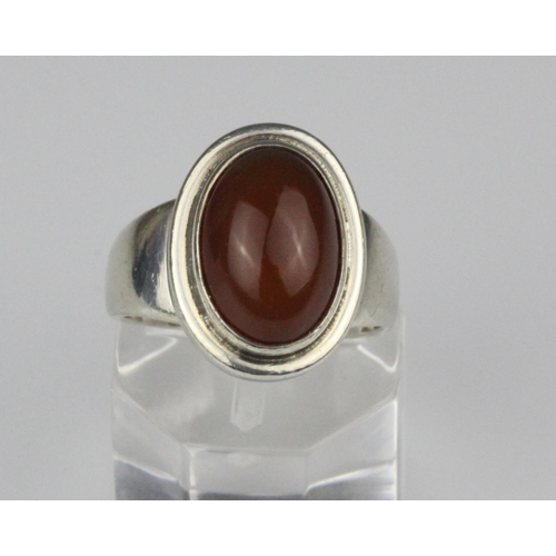 410 - Georg Jenson Silver Cornelian Stone Set Ring. Georg Jenson solid silver cornelian stone set ring. Ha... 