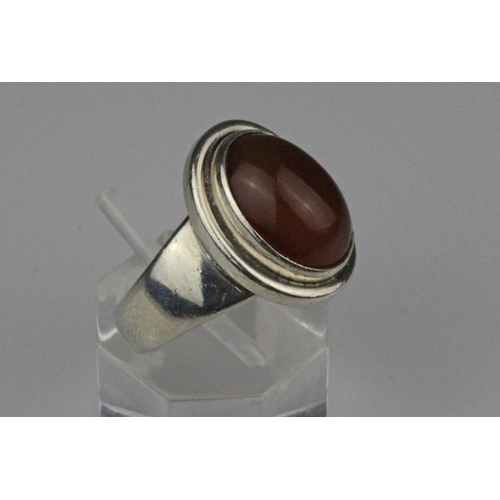 410 - Georg Jenson Silver Cornelian Stone Set Ring. Georg Jenson solid silver cornelian stone set ring. Ha... 