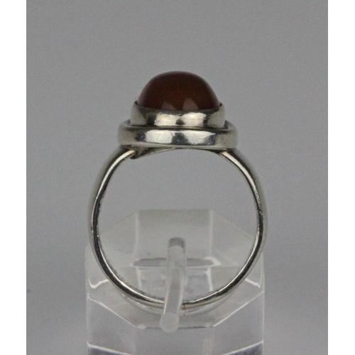 410 - Georg Jenson Silver Cornelian Stone Set Ring. Georg Jenson solid silver cornelian stone set ring. Ha... 