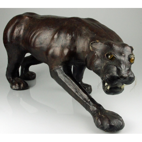 63 - Large Leather Covered Panther with Glass Eyes in the Manner of Omersa for Liberty & Co. Measures len... 