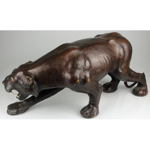 63 - Large Leather Covered Panther with Glass Eyes in the Manner of Omersa for Liberty & Co. Measures len... 