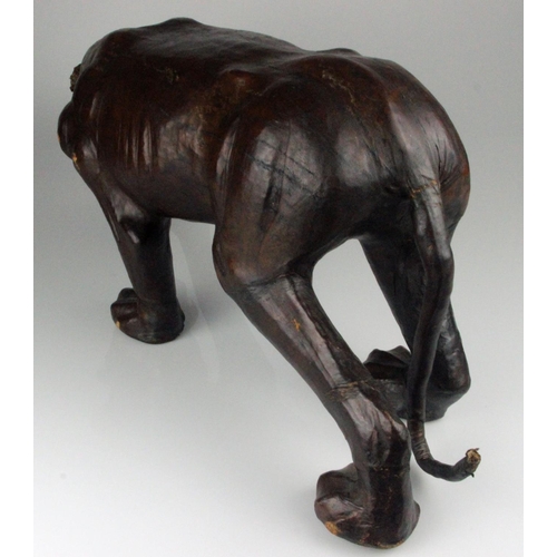 63 - Large Leather Covered Panther with Glass Eyes in the Manner of Omersa for Liberty & Co. Measures len... 