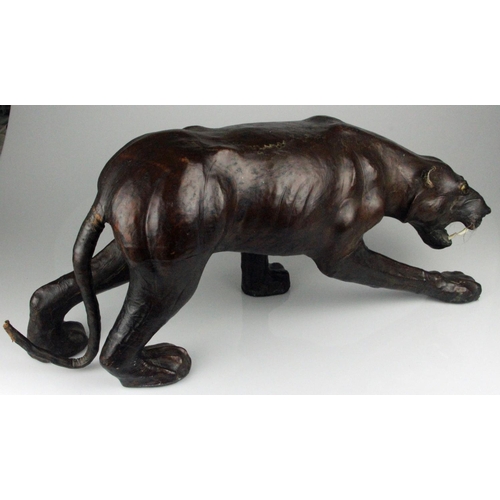 63 - Large Leather Covered Panther with Glass Eyes in the Manner of Omersa for Liberty & Co. Measures len... 