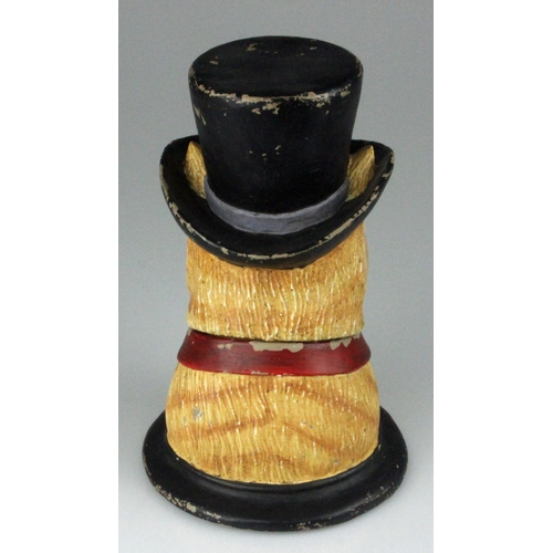 68 - RARE Victorian Hand Painted Syroco Jar in form of a Cat in Top Hat. Detailed modeling of his fur, to... 