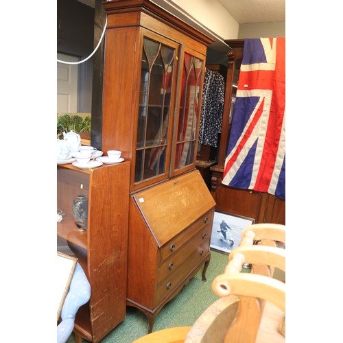 552 - Large glazed 19th century bureau bookcase with traditional inlay work.