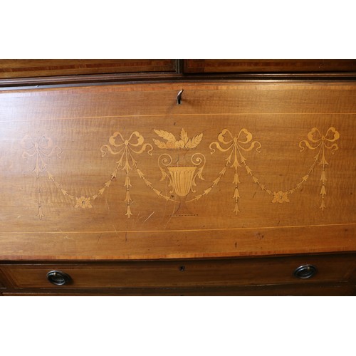 552 - Large glazed 19th century bureau bookcase with traditional inlay work.