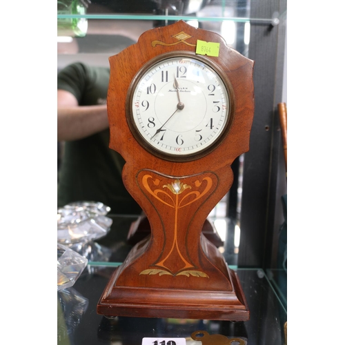 119 - Good quality Edwardian Mahogany Inlaid Mantel clock retailed by Allen of Market Harborough complete ... 