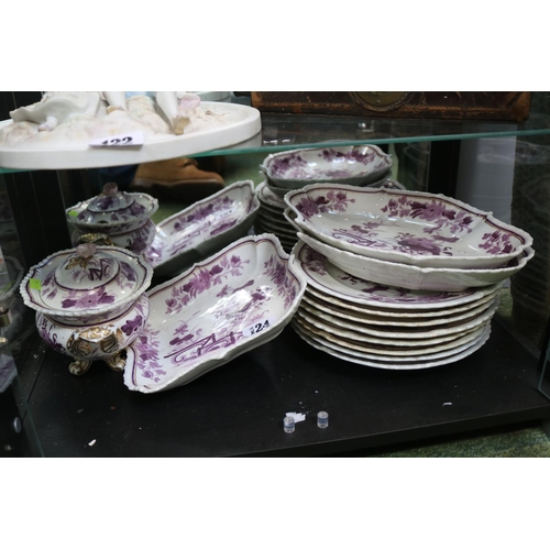 124 - 19thC Ridgeway Chinoiserie Dessert Service comprising of Tureen, 2 Open servers and a collection of ... 