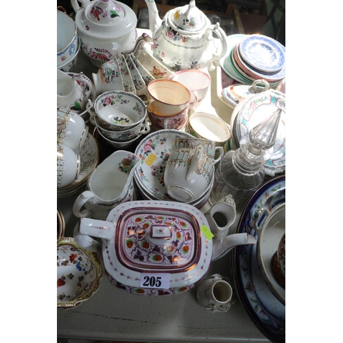 205 - Extensive collection of English Tea cups and saucers Teapots, Spode, H & R Daniel, New hall etc