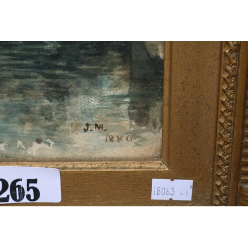 265 - Framed Watercolour of a Sailing Ship monogrammed J.M dated 1880 in Gilt Gesso frame