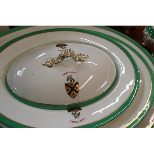 279 - Collection of 19thC Green banded dinnerware with applied Crest