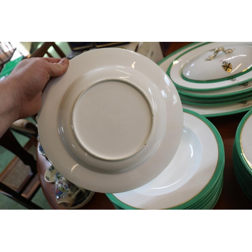 279 - Collection of 19thC Green banded dinnerware with applied Crest