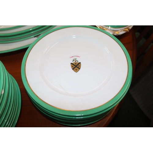 279 - Collection of 19thC Green banded dinnerware with applied Crest