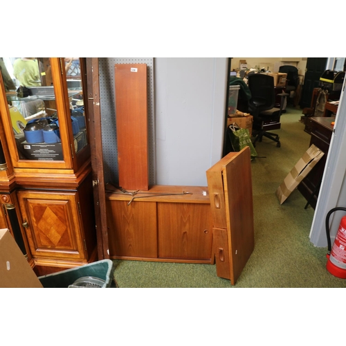 530 - Mid Century Students wall mounted Desk with Sliding Cupboard