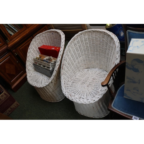 532 - Pair of White Painted Wicker Chairs