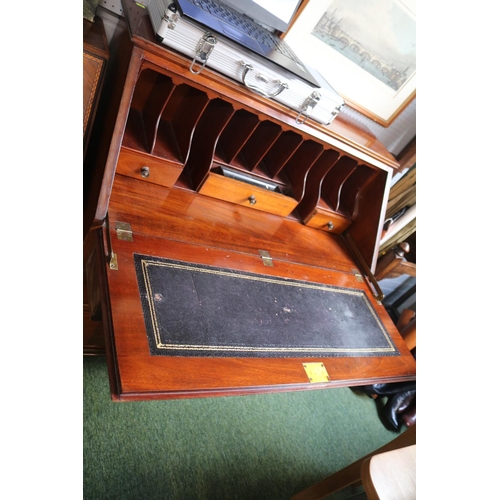 541 - Edwardian Mahogany fall front bureau with metal drop handles over ball and claw feet