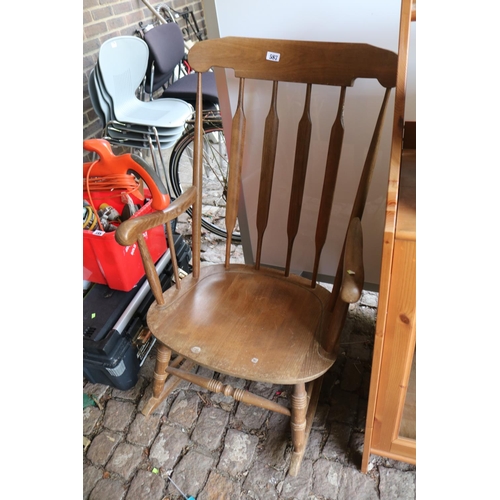 587 - Wooden stick back rocking Elbow chair and other furniture