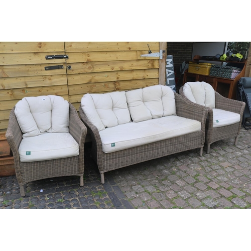 596 - Good Quality Kettler 3 Piece Garden Sofa Suite with cushions