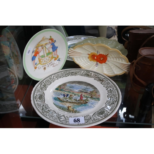 68 - Clarice Cliff Nut dish, Seggy Gibbons Whimsical plate and a Smiling Showers transfer printed plate