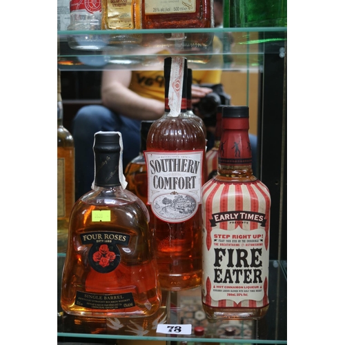 78 - Four Roses Single Barrel 70cl, Bottle of Southern Comfort and a Bottle of Fire Eater Cinnamon Liqueu... 