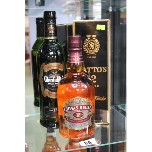 85 - Boxed Cattos 12 Year Scotch Whisky, Glenfiddich Special Reserve & a Bottle of Chivas Regal 12 Year