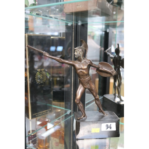 94 - Bronze figure of a Gladiator mounted on rectangular base. 26cm in Height