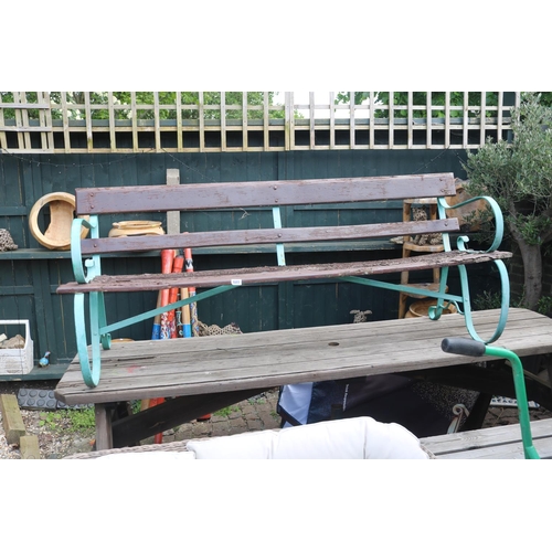 603 - Early 20thC Wrought metal curved Garden Bench with slatted base and back