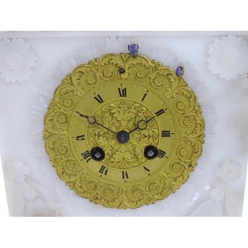 347B - A 19thC French 8 day mantel clock, the gilt dial with acanthus scroll and foliate detail. The moveme... 