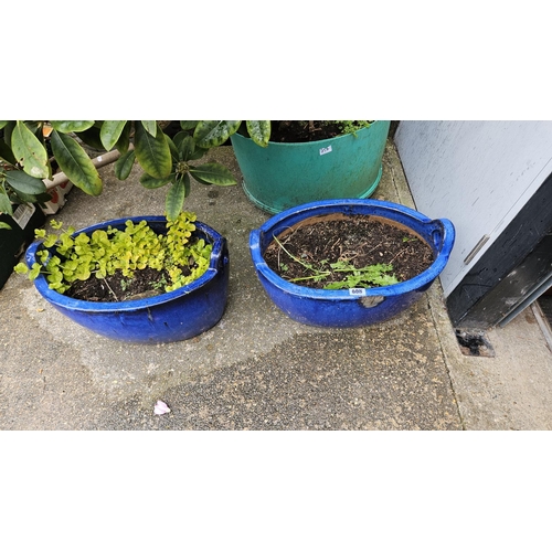 608 - Pair of Blue glazed oval garden planters