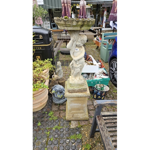 610 - Large Garden Cherub and column bird bath