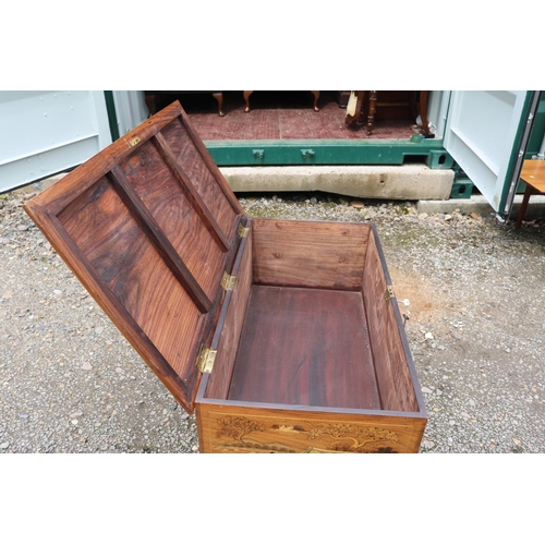 417 - Anglo Indian Rosewood bone inlaid Mule chest supported on cabriole legs decorated with figural and f... 