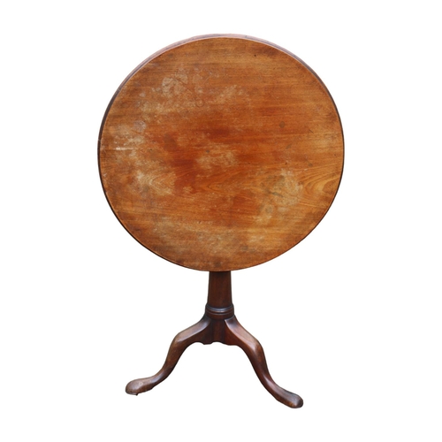 421 - Georgian Mahogany tilt top table with Birdcage pillar support over simple flared stem and tripod bas... 