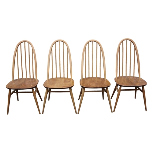 426 - Set of 4 Ercol Blonde Elm Quaker Stick Back Chairs with Blue Labels to reverse