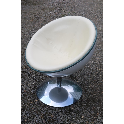 430 - Mid Century Egg chair in the style Eero Aarnio Finish swivel chair on Chrome base with Leather stitc... 