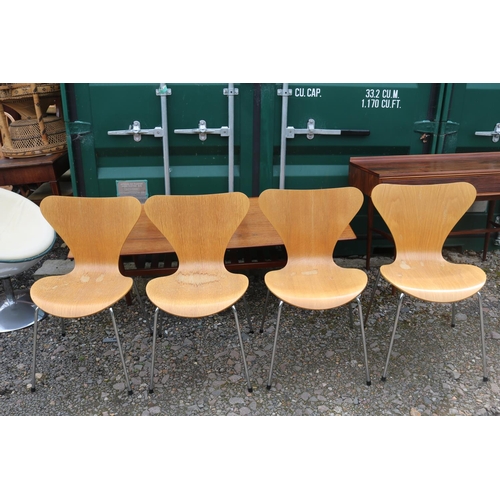 431 - Danish Fritz Hansen Mid Century Ply chairs designed by Arne Jacobsen dated 1995 supported on Chrome ... 